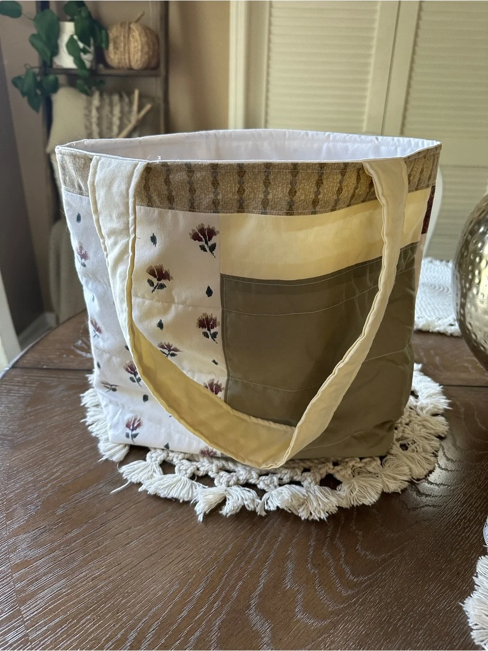 Floral Patchwork Tote Bag in Cream, Green and Pink